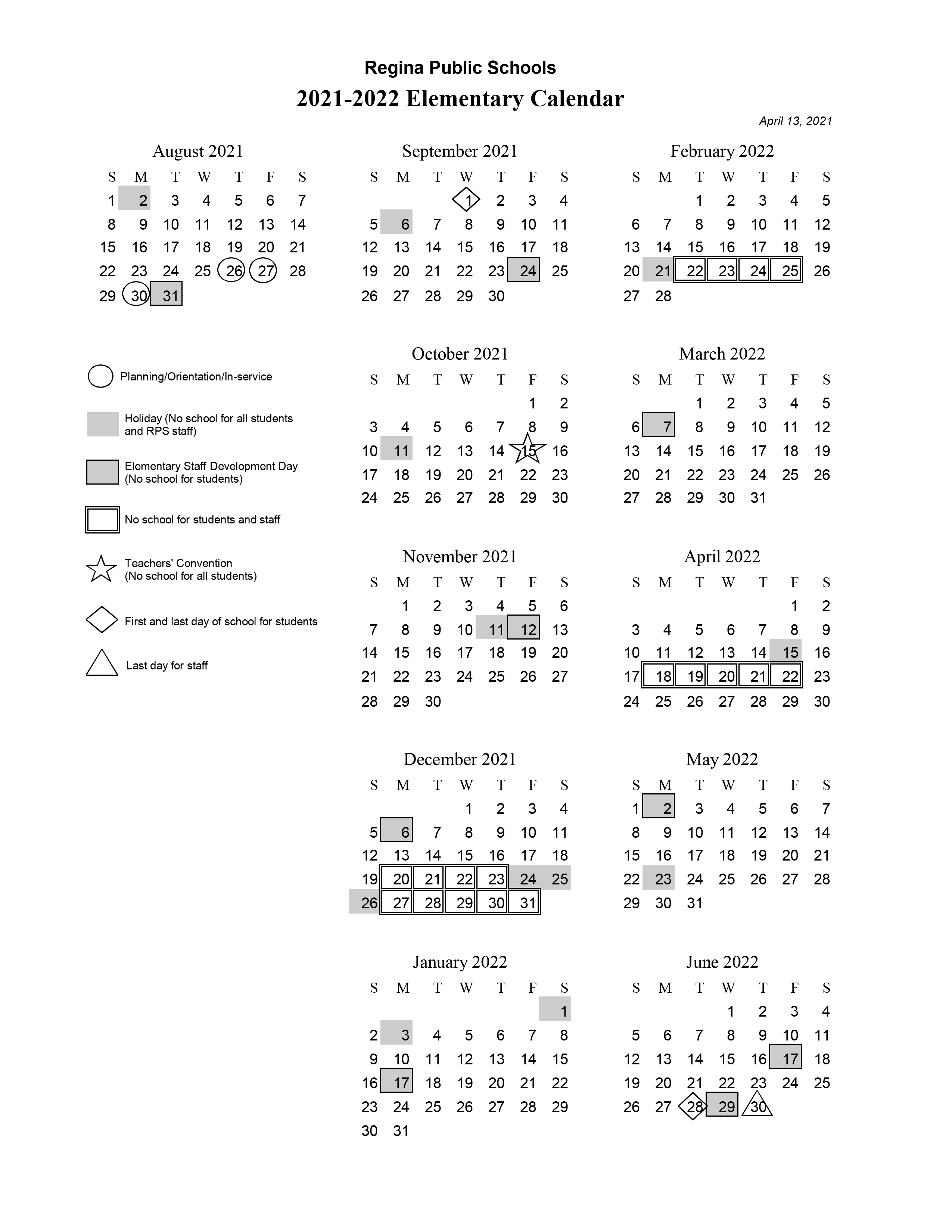 Regina Public School Calendar 2025